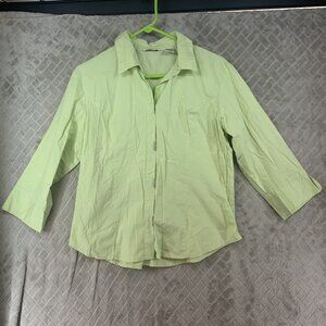 Quizz Again Womens L Shirt Light Green Button Up 3/4 Sleeve Eclectic Minimalist
